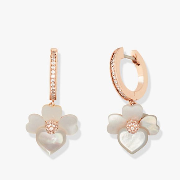 kate spade Jewelry - NWT Kate Spade precious pansy pavé drop mini hoops